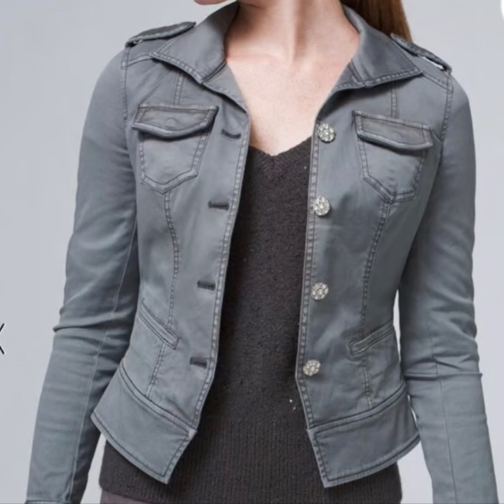 White House Black Market Jeweled-Band Military Style Women's Gray Jacket
